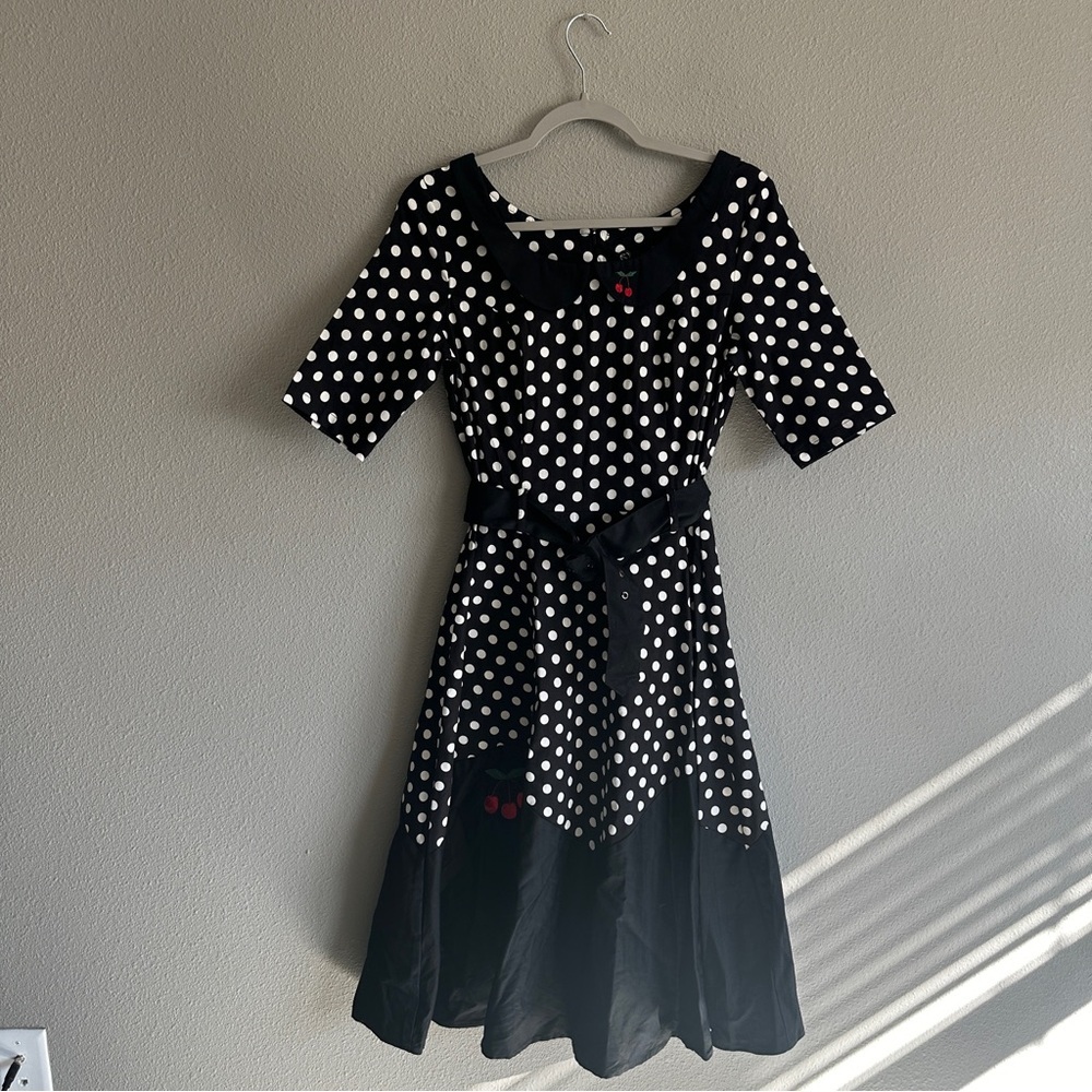NWT Collectif ModCloth Black and White Polka Dot Pinup Midi Dress Medium